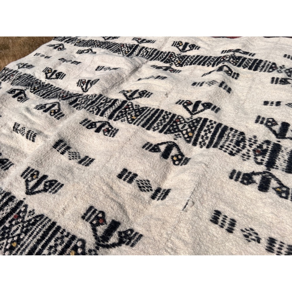 Vintage African Fulani Blanket Handmade Wool Cream Black Rust Geometric 51 x 81" - Picture 11 of 13
